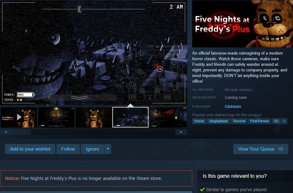 FNAF+ Ganked On&nbsp;Steam